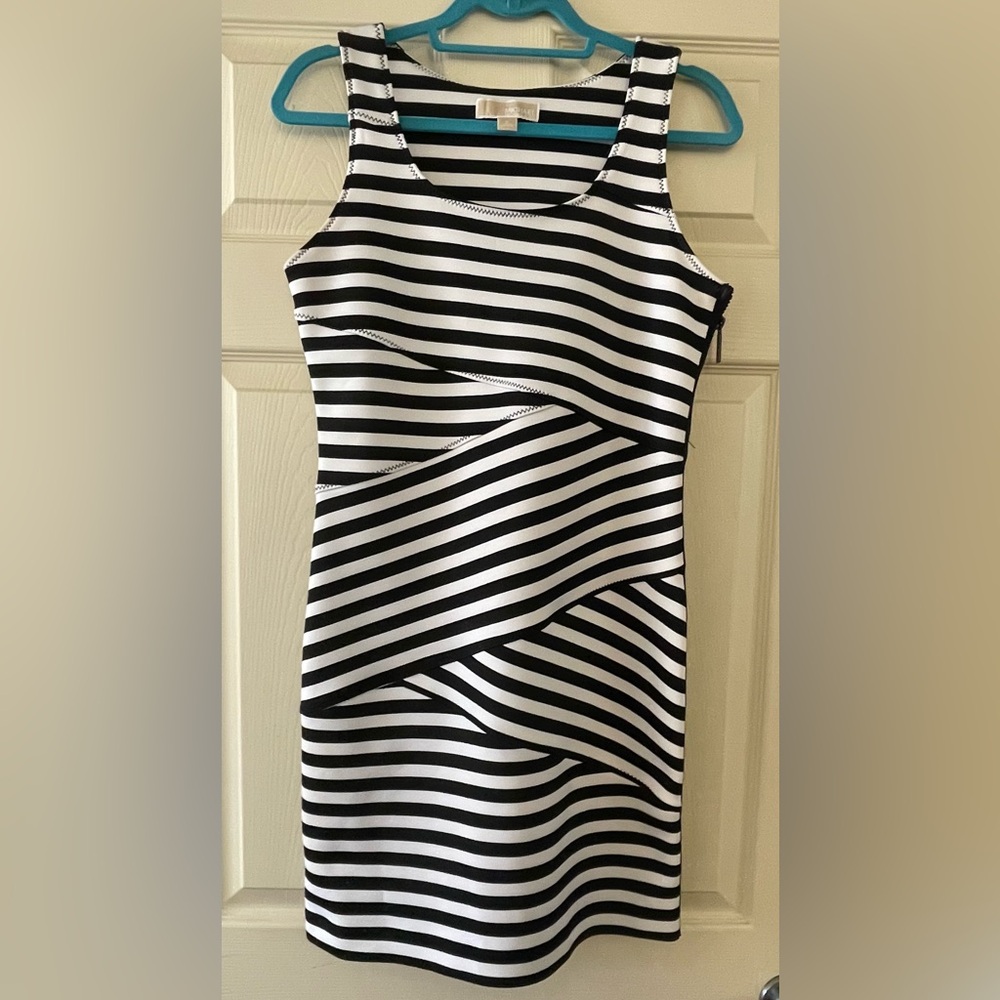 Michael Kors Asymmetrical Black and White Scuba Dress